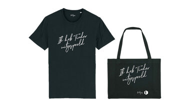 Dertigers - Zwarte T-shirt 'Ik heb Tinder uitgespeeld' & Shopping bag