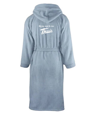 Thuis - Light Blue 'Logo' Badjas met kap
