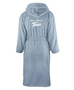 Thuis - Light Blue 'Logo' Badjas met kap